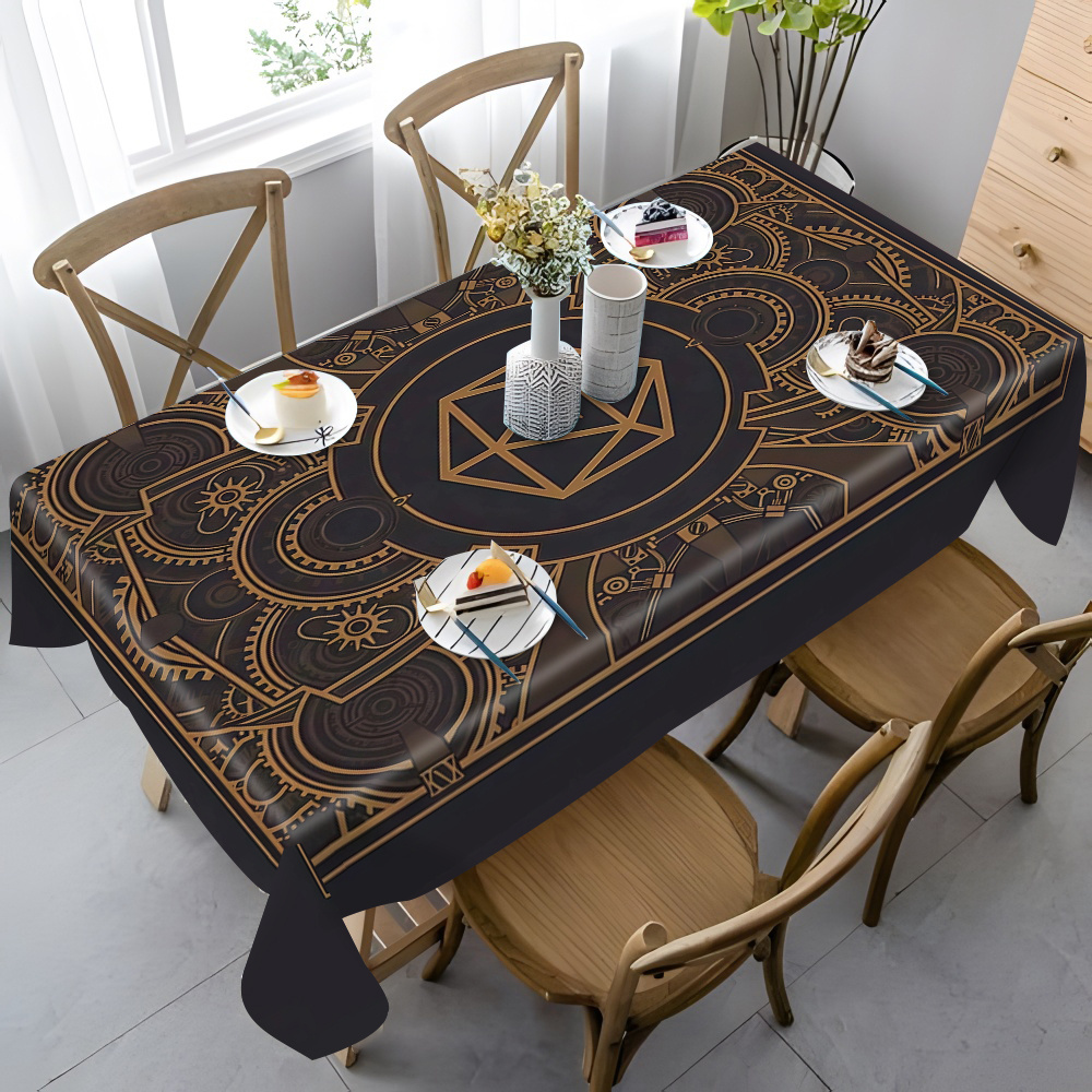 스팀펑크 블랙 골든 기어 패턴 테이블보 - 식당, 파티 - Home Textiles & Decorations 리뷰 및 가격
