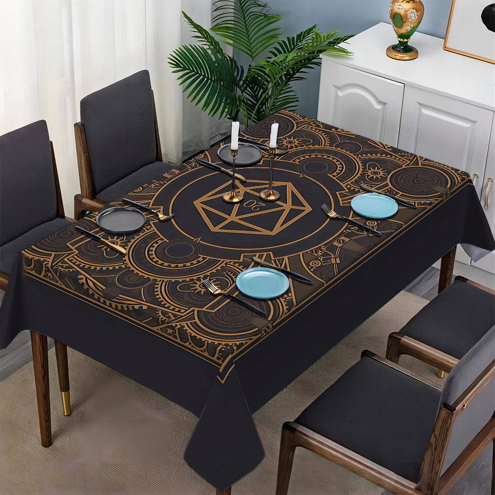 스팀펑크 블랙 골든 기어 패턴 테이블보 - 식당, 파티 - Home Textiles & Decorations 리뷰 및 가격