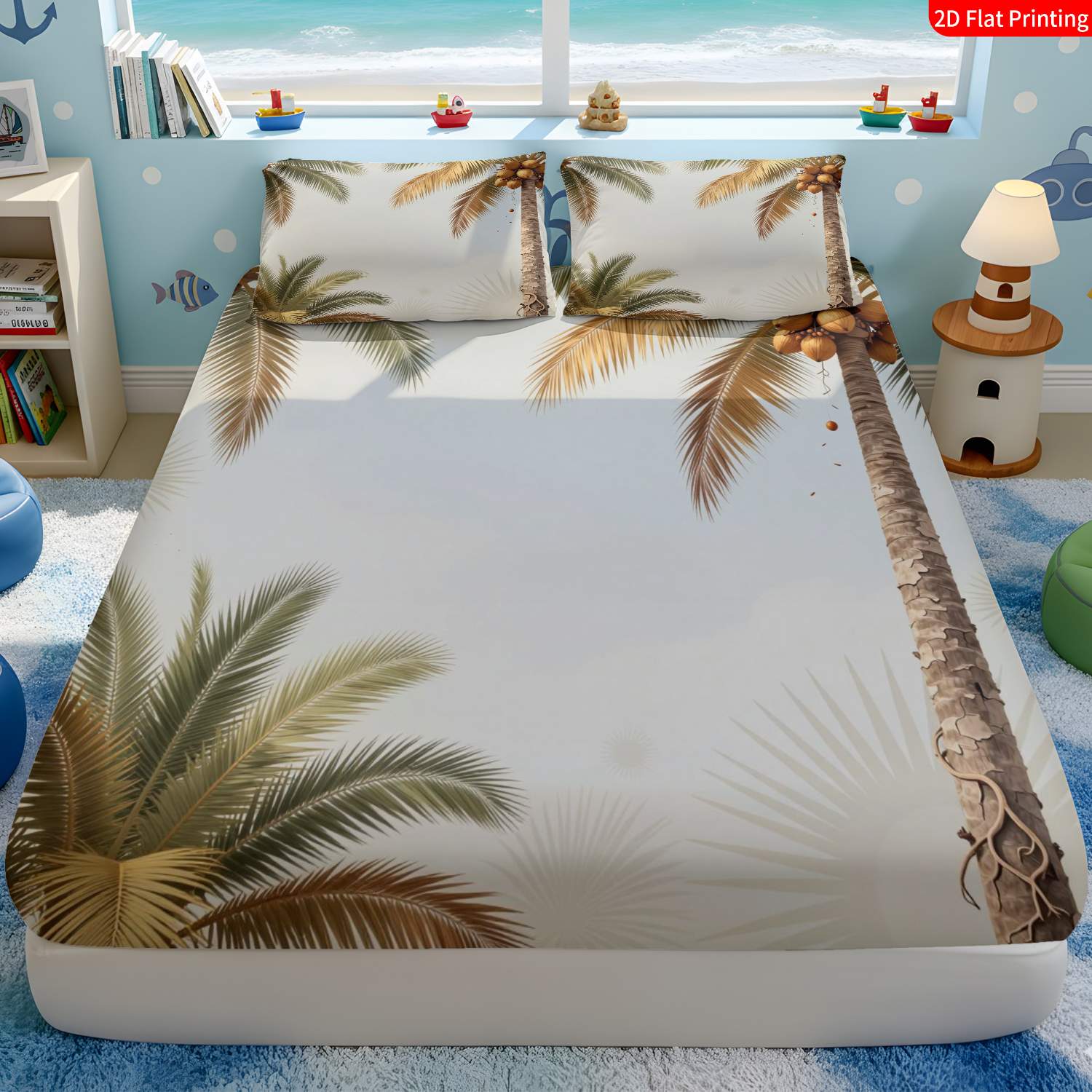 열대 스타일, 야자수 테마 침구 세트, 코코넛 야자수  - Fitted Sheet Deep 리뷰 및 가격