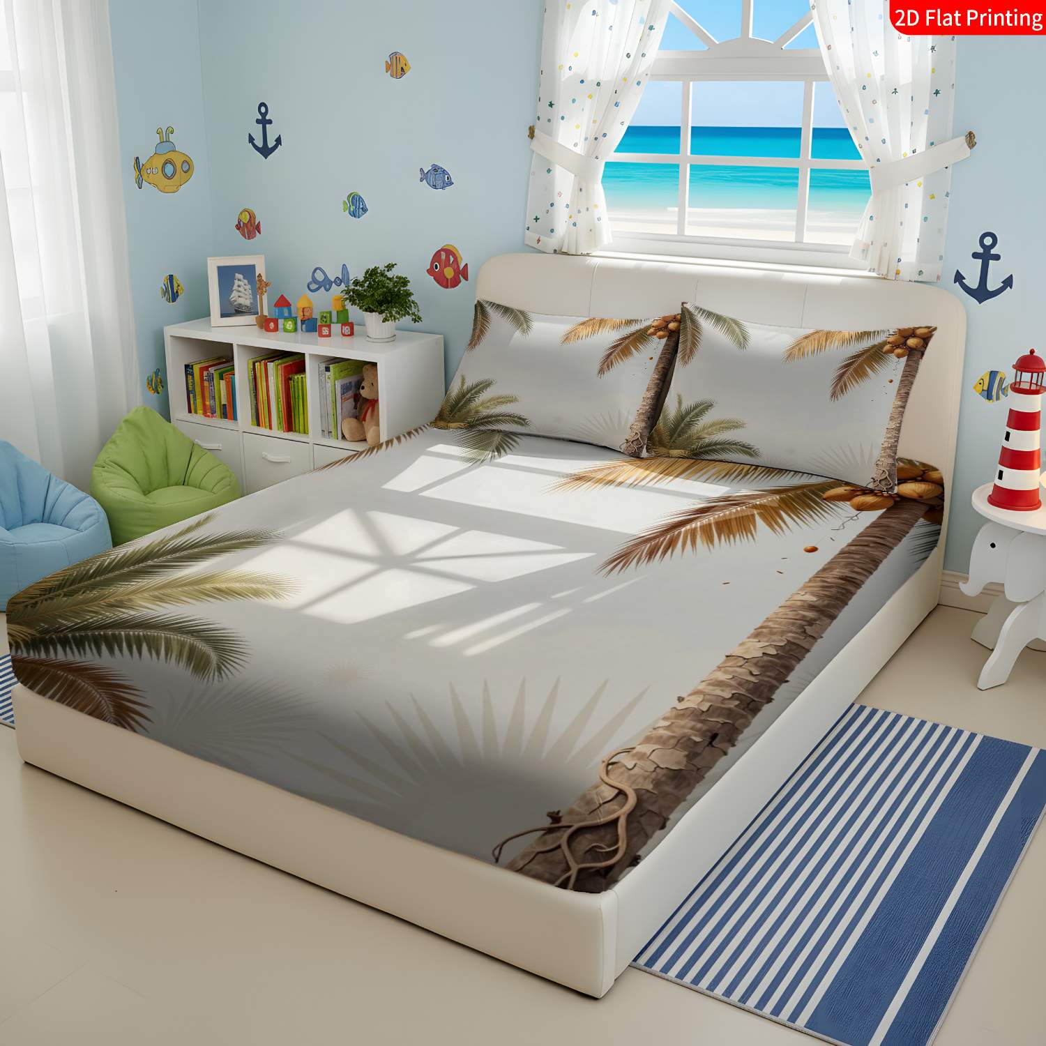 열대 스타일, 야자수 테마 침구 세트, 코코넛 야자수  - Fitted Sheet Deep 리뷰 및 가격