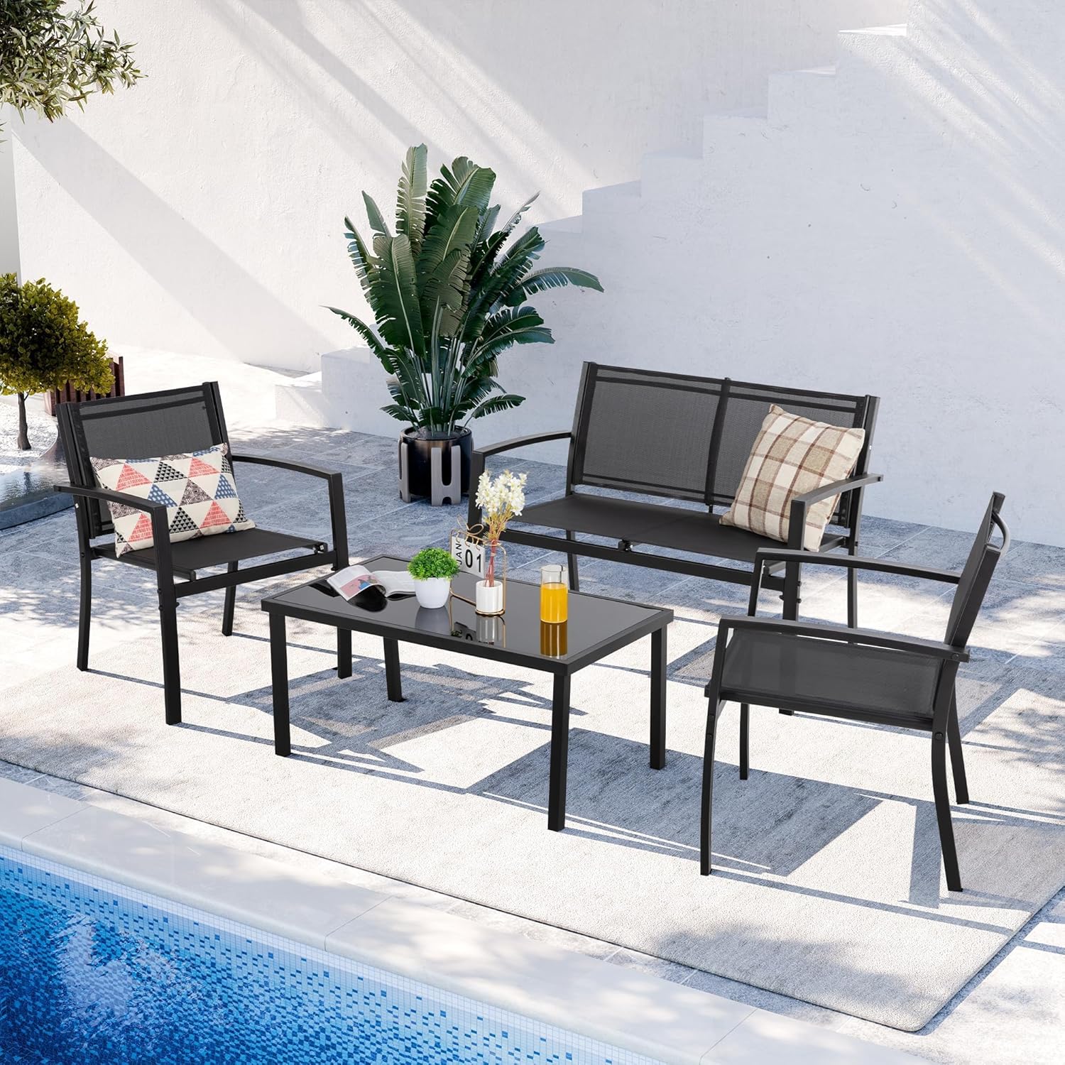 블랙 올웨더 텍스타일 원단으로 제작된 4피스 야외용 대 - Home Textiles & Decorations 리뷰 및 가격