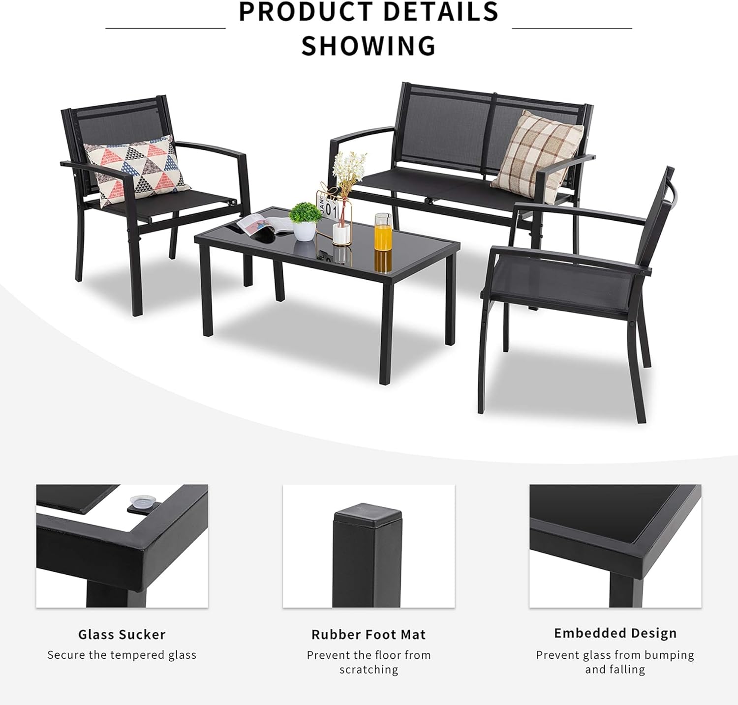 블랙 올웨더 텍스타일 원단으로 제작된 4피스 야외용 대 - Home Textiles & Decorations 리뷰 및 가격