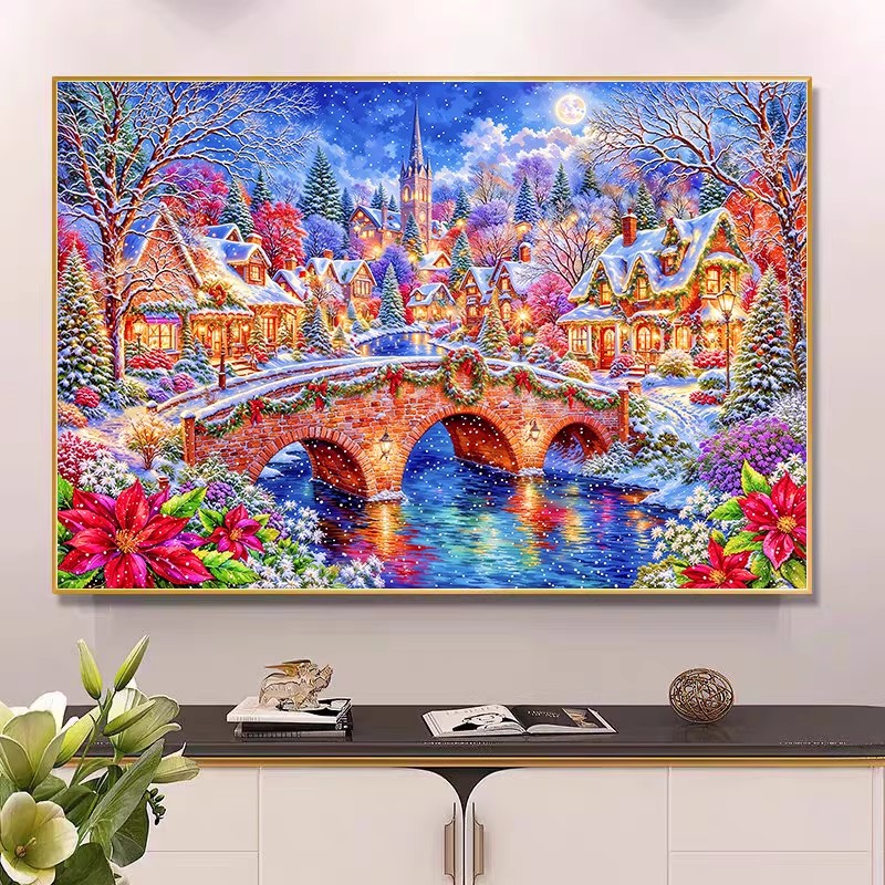 9ct 100x75cm 겨울 교회 자수 DIY 프린트  - Home Textiles Discount 리뷰 및 가격