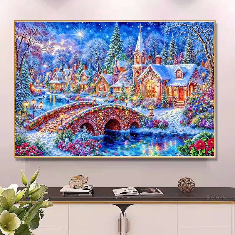 9ct 100x75cm 겨울 교회 자수 DIY 프린트  - Home Textiles Discount 리뷰 및 가격